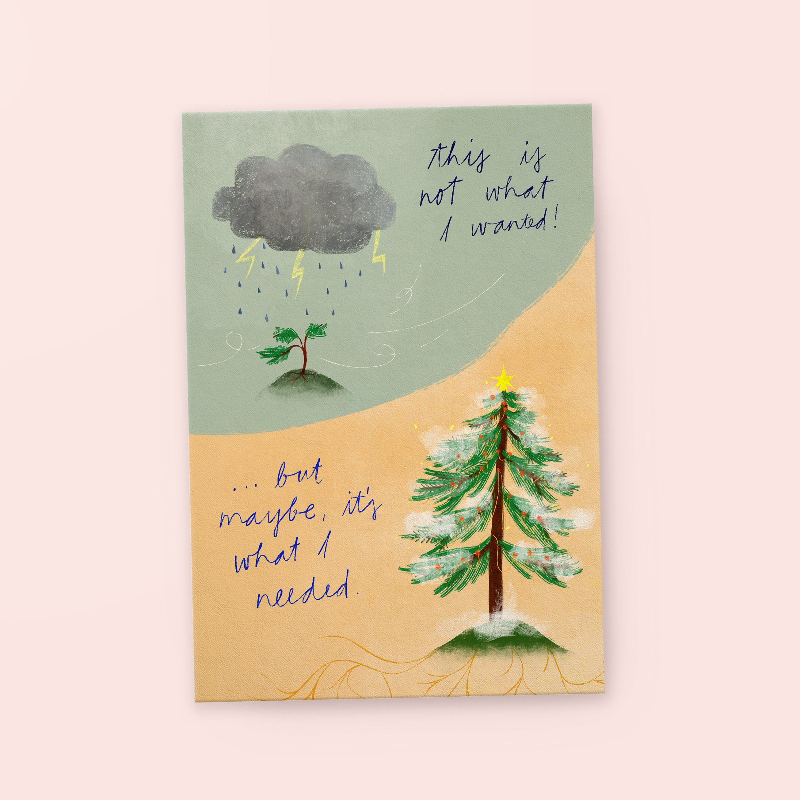 Eine Mutmacher-Postkarte, die gut zu Weihnachten passt. Klimaneutral auf Recyclingpapier gedruckt. Mit Liebe gestaltet von franzizo nachhaltige papeterie.