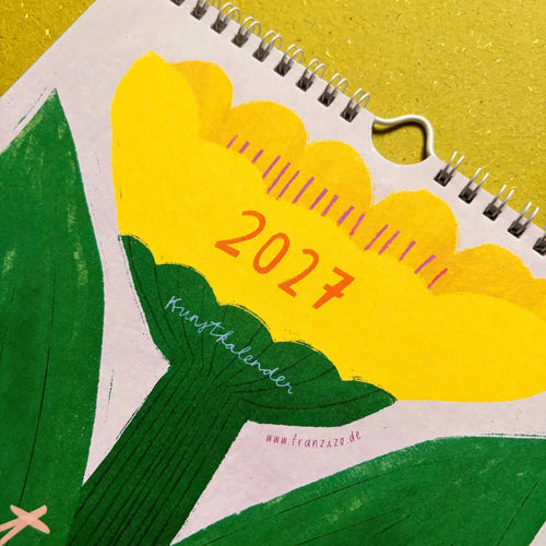 Detailansicht 2027 Kunstkalender – Spiralbindung Recyclingpapier illustriertes Cover franzizo