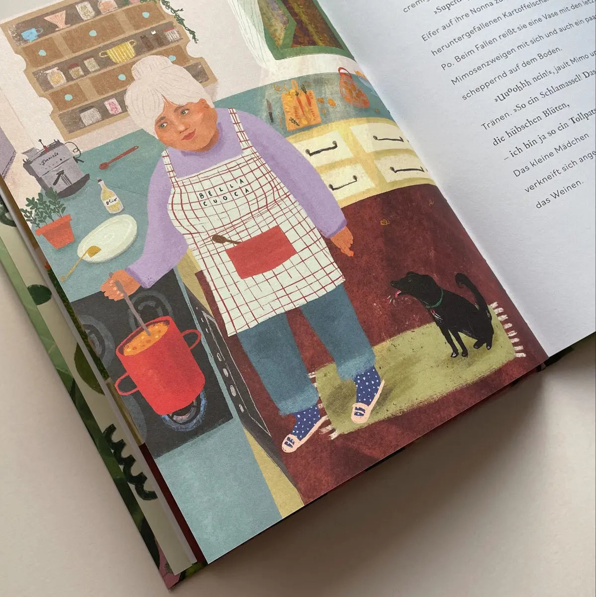 Innenseite Mimo und die kleine Erbse – illustration Nonna Küche Kinderbuch franzizo