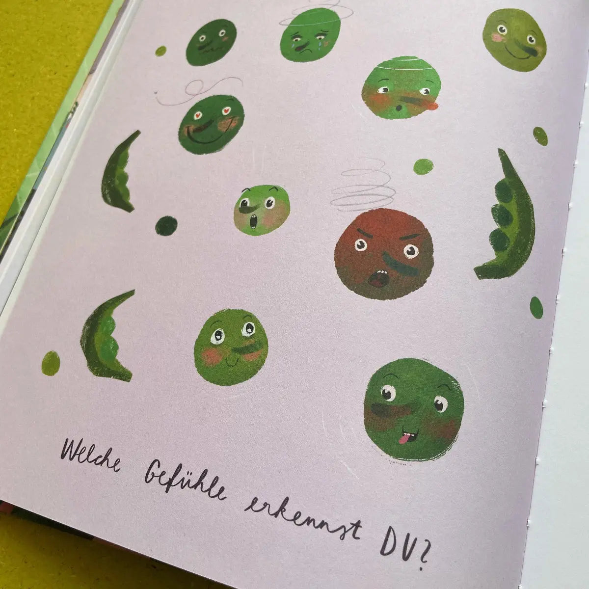 Illustration Erbsen mit Gesichtern Gefühle – Kinderbuch Mimo franzizo Emotionen Kinder