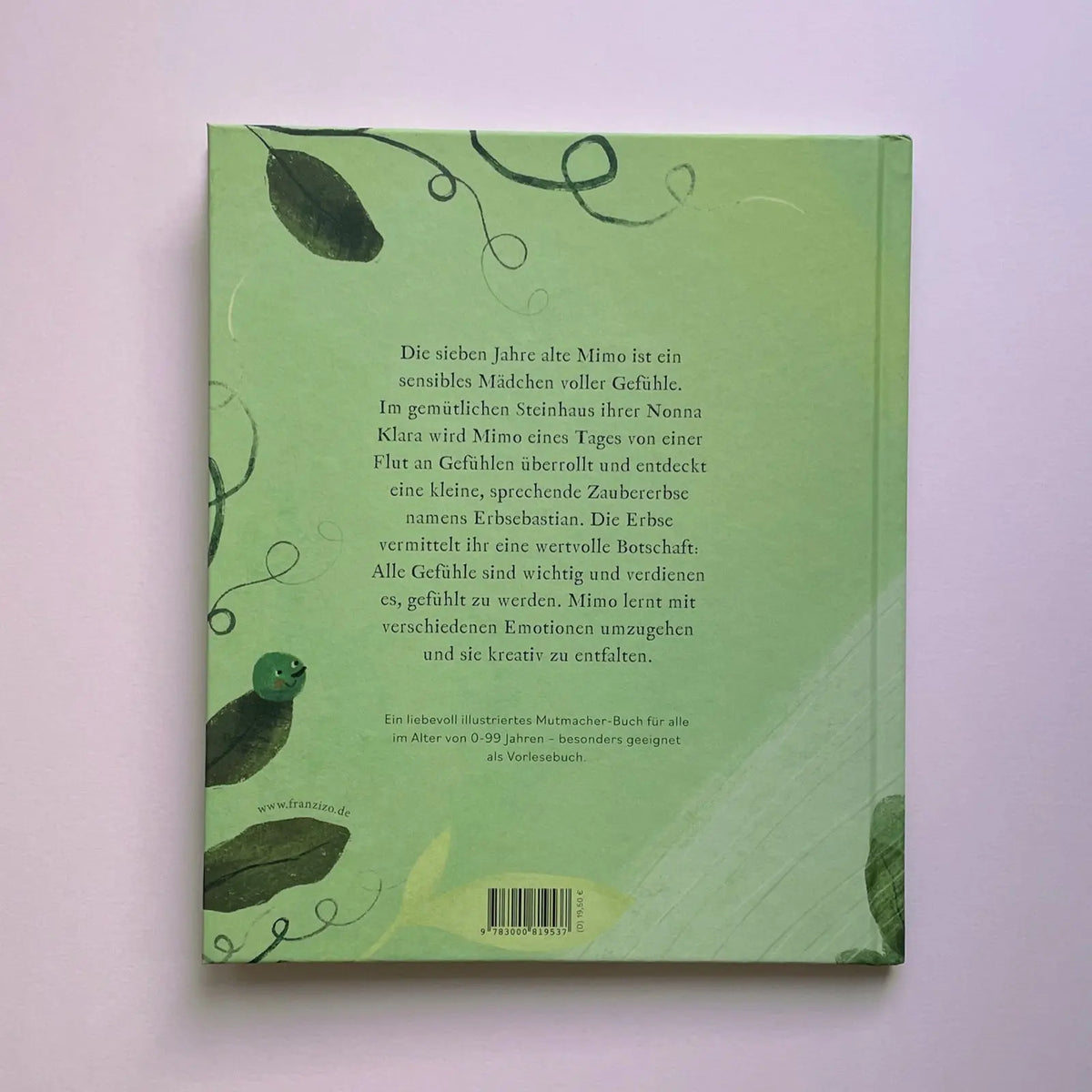 Kinderbuch Mimo und die kleine Erbse Rückseite – illustriertes Bilderbuch voller Gefühle für Kinder von franzizo