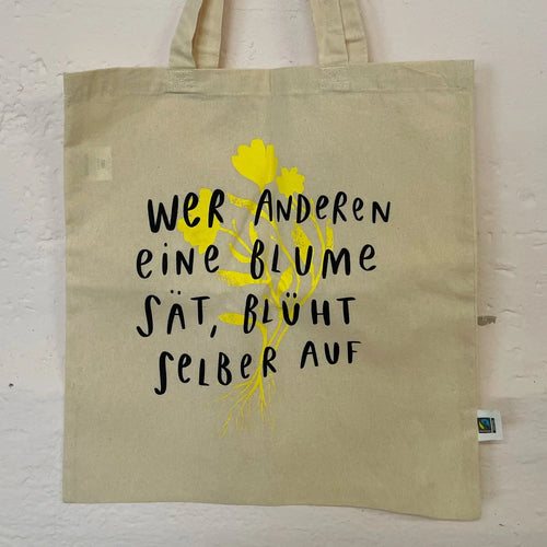 Baumwollbeutel Aufblühen natur – nachhaltiger Jutebeutel mit Spruch