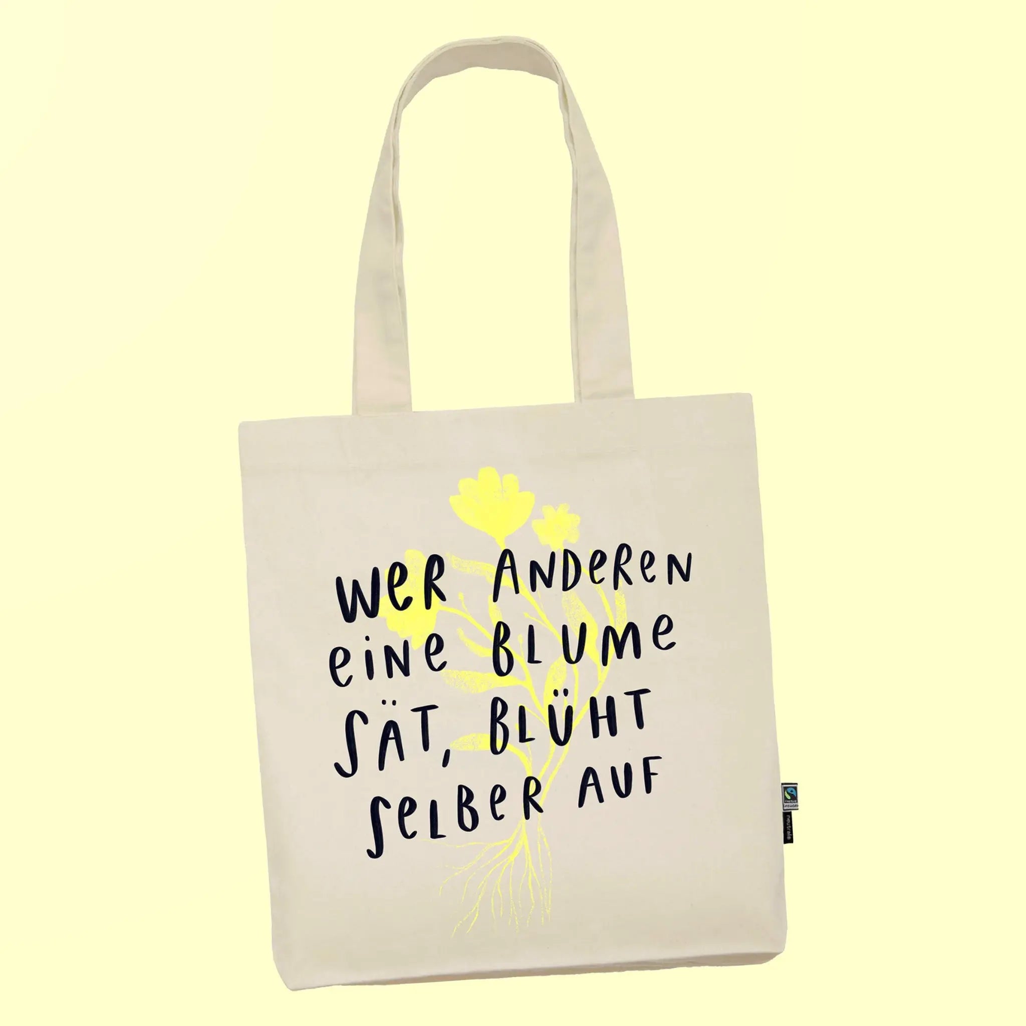 Stoffbeutel mit Blumenmotiv beige – Fairtrade Baumwolle