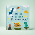 Freundebuch Meine ersten Freunde mit Dinosauriern, Leopard und Vulkan auf hellblauem Cover