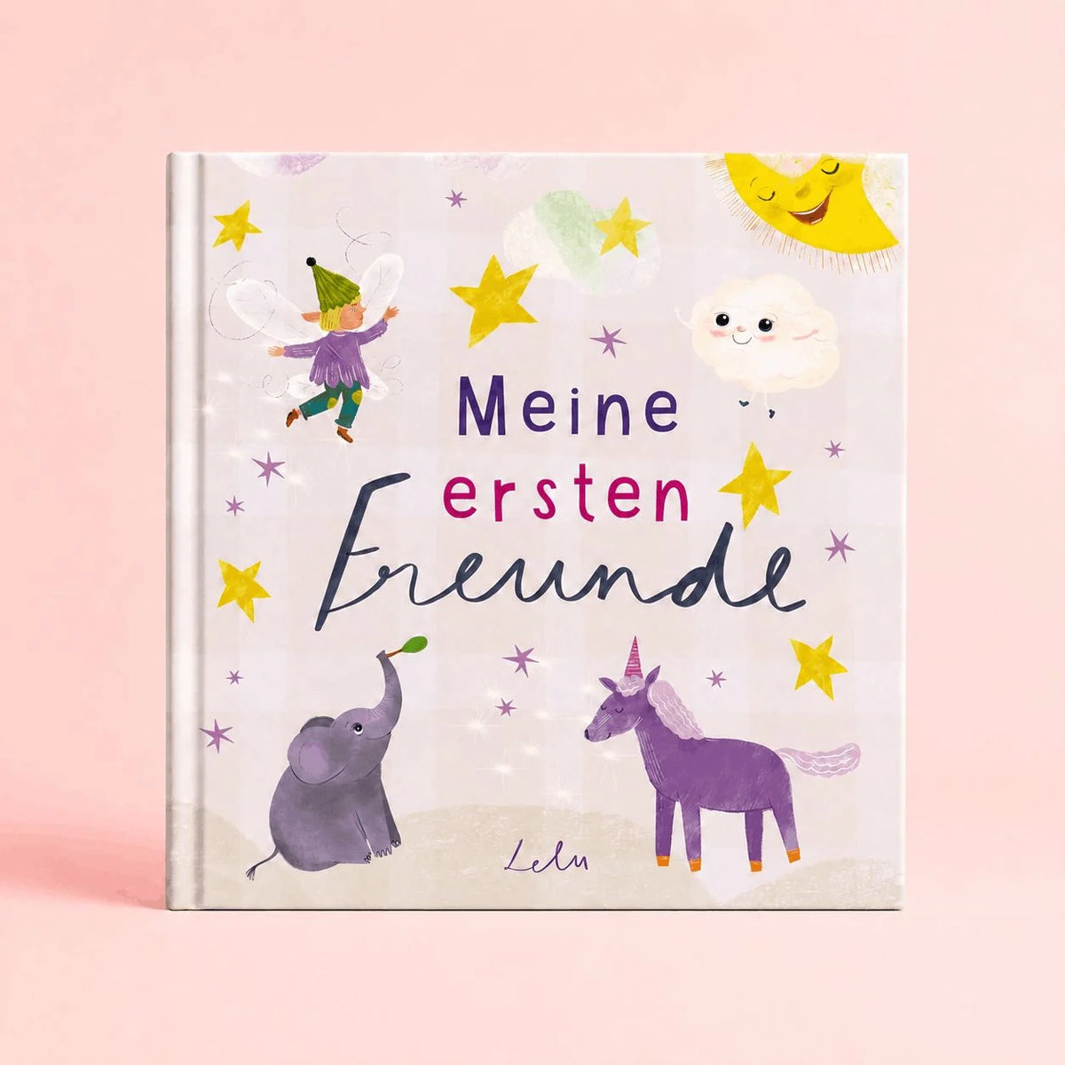 Freundebuch Meine ersten Freunde mit Einhorn, Elefant, Fee und Sternen auf lilafarbenem Cover